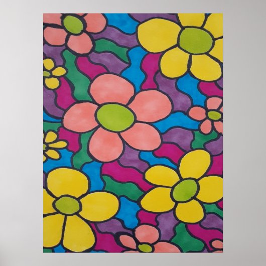 Retro Daisies Colorful Print (Voorkant)