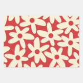 Retro Daisies Floral Pattern Red en Cream Inpakpapier Vel (Voorkant 3)