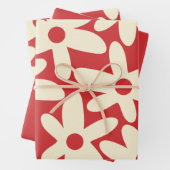 Retro Daisies Floral Pattern Red en Cream Inpakpapier Vel (In situ)
