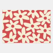 Retro Daisies Floral Pattern Red en Cream Inpakpapier Vel (Voorkant)
