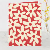 Retro Daisies Floral Pattern Red en Cream Kaart (Gele Bloem)