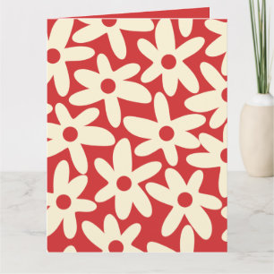 Retro Daisies Floral Pattern Red en Cream Kaart