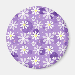 Retro Daisies Paarse Gingham Circles Magneet