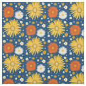 Retro Daisies Pattern Deep Blue Stof (Swatch)