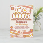 Retro Daisies Peace Sign Two Groovy 2e verjaardag Kaart (Staand voorkant)