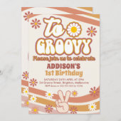 Retro Daisies Peace Sign Two Groovy 2e verjaardag Kaart (Voorkant / Achterkant)