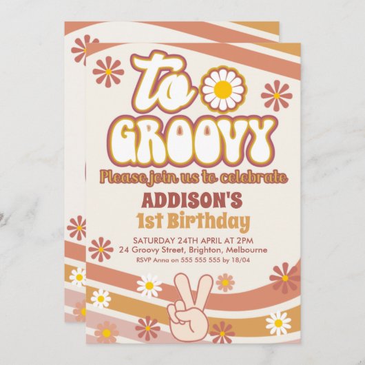 Retro Daisies Peace Sign Two Groovy 2e verjaardag Kaart (Voorkant / Achterkant)