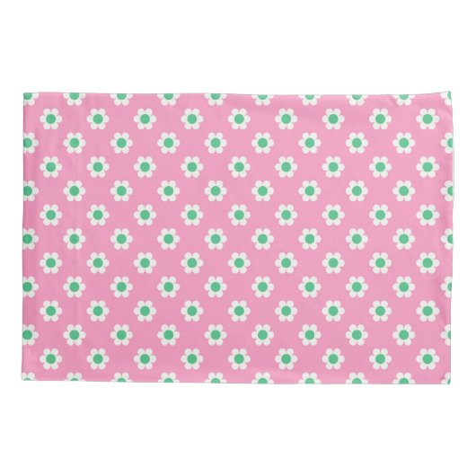 Retro Daisies Pink en Green Reversible Kussensloop (Achterkant-Links)