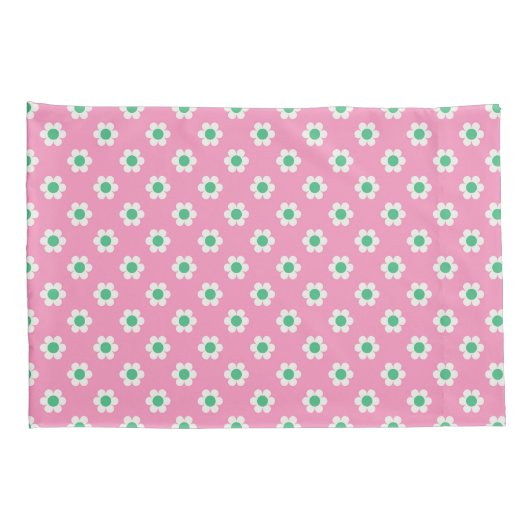 Retro Daisies Pink en Green Reversible Kussensloop (Achterkant-Rechts)