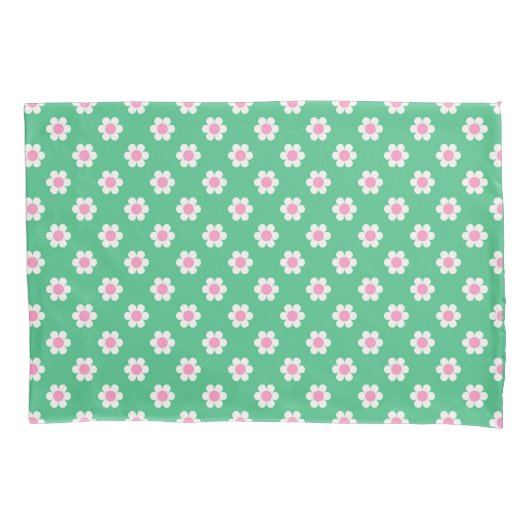 Retro Daisies Pink en Green Reversible Kussensloop (Voorkant-Links)