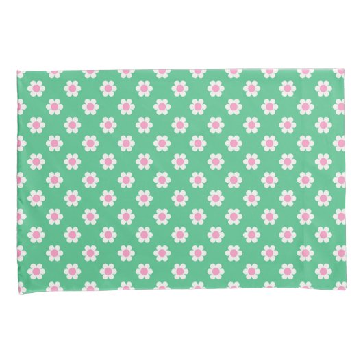 Retro Daisies Pink en Green Reversible Kussensloop (Voorkant-Rechts)