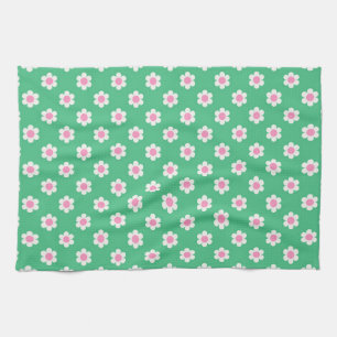 Retro Daisies Pink en Green Theedoek