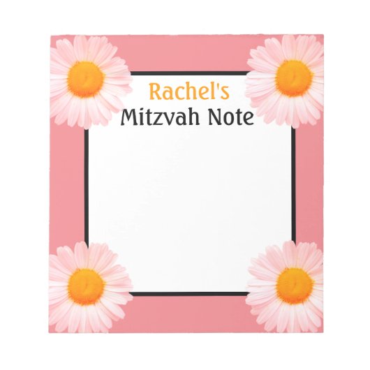 Retro Daisies Pink Girl's Mitzvah Notes Notitieblo Notitieblok (Voorkant)