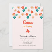 Retro Daisies Rose Girls Invitation de fête d'anni (Devant)