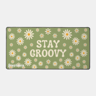 Retro Daisies Stay Groovy Sage Green Script Naam Bureaumat