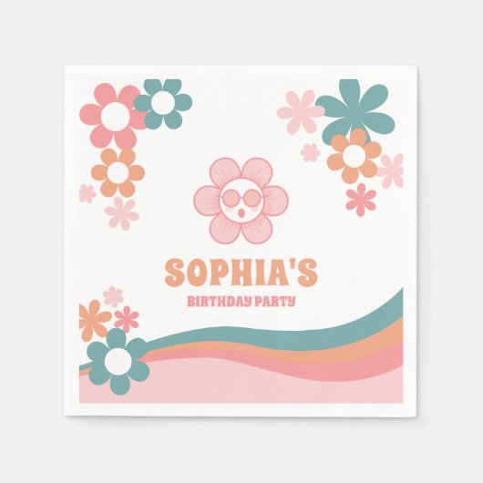 Retro Daisies verjaardagsfeestje Servet (Voorkant)
