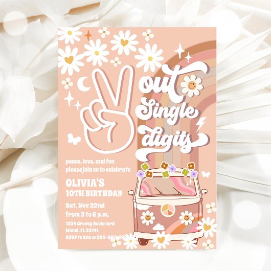 Retro Daisy 10th Birthday Invitation