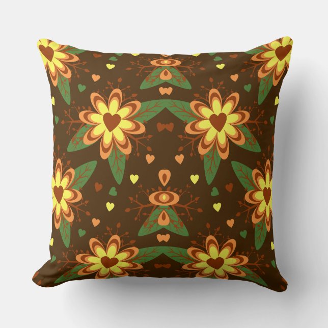 Retro Daisy Autumn Floral Heart Pattern Kussen (Voorkant)