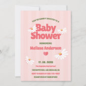 Retro Daisy Baby shower rose Invitation pour fille (Devant)