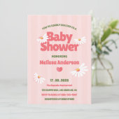 Retro Daisy Baby shower rose Invitation pour fille (Debout devant)