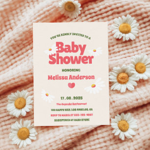 Retro Daisy Baby Shower Uitnodiging voor Meisje
