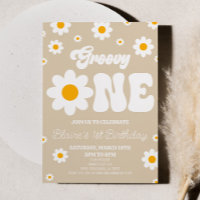 Retro Daisy Bloem Groovy Een 1e Verjaardagsfeest