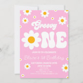 Retro Daisy Bloem Groovy Een 1e Verjaardagsfeest Kaart (Voorkant)