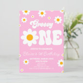 Retro Daisy Bloem Groovy Een 1e Verjaardagsfeest Kaart (Staand voorkant)