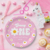 Retro Daisy Bloem Groovy Een 1e Verjaardagsfeest Papieren Bordje (Feest)