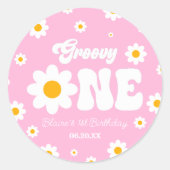 Retro Daisy Bloem Groovy Een 1e Verjaardagsfeest Ronde Sticker (Voorkant)