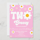 Retro Daisy Bloem Twee Groovy 2e Verjaardagsfeest Kaart (Voorkant)