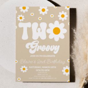 Retro Daisy Bloem Twee Groovy 2e Verjaardagsfeest Kaart