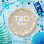 Retro Daisy Bloem Twee Groovy 2e Verjaardagsfeest Papieren Bordje (Feest)