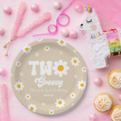 Retro Daisy Bloem Twee Groovy 2e Verjaardagsfeest Papieren Bordje (Feest)