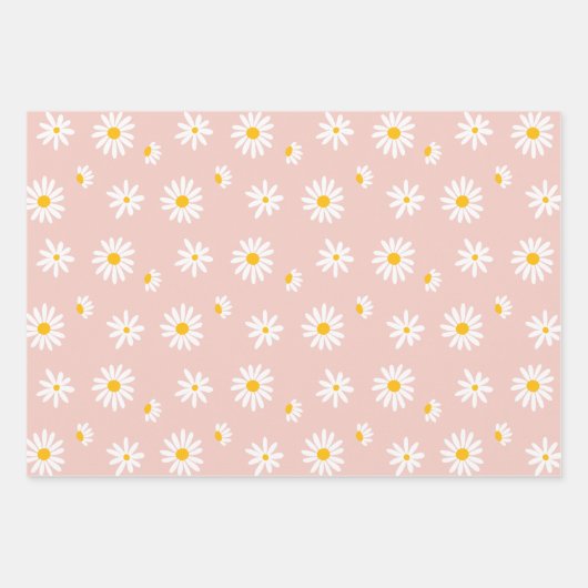 Retro Daisy Bloemen Blush Roze Baby Meisje Verjaar Inpakpapier Vel (Voorkant)