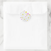 Retro Daisy Bloemen met Roze en Gele Cirkels Ronde Sticker (Tas)