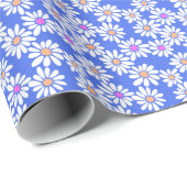 Retro Daisy Bloemen op Periwinkle Cadeaupapier (Rol Hoek)