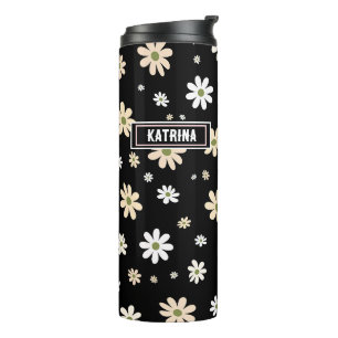 Retro Daisy Bloemen Patroon Boho gepersonaliseerd  Thermosbeker