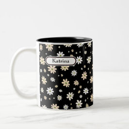 Retro Daisy Bloemen Patroon Boho gepersonaliseerd  Tweekleurige Koffiemok