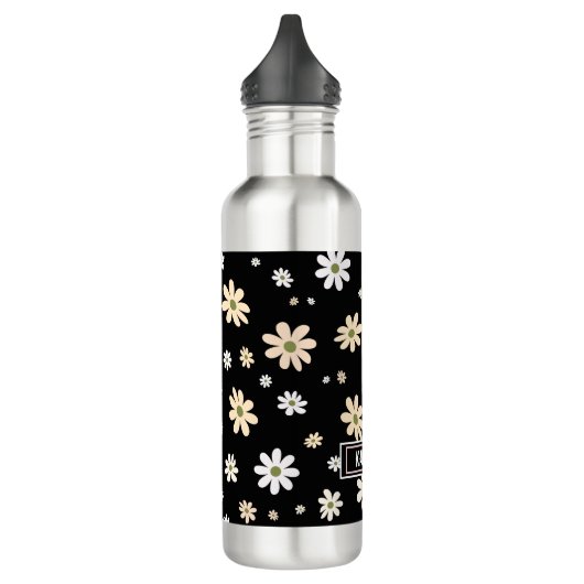 Retro Daisy Bloemen Patroon Boho gepersonaliseerd  Waterfles (Links)