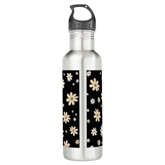 Retro Daisy Bloemen Patroon Boho gepersonaliseerd  Waterfles (Achterkant)