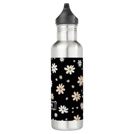 Retro Daisy Bloemen Patroon Boho gepersonaliseerd  Waterfles (Rechts)