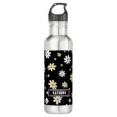 Retro Daisy Bloemen Patroon Boho gepersonaliseerd  Waterfles (Voorkant)