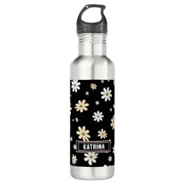 Retro Daisy Bloemen Patroon Boho gepersonaliseerd  Waterfles