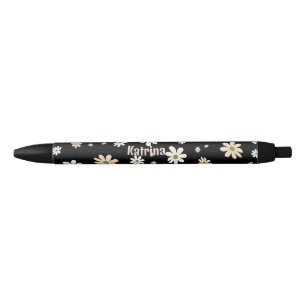 Retro Daisy Bloemen Patroon Gepersonaliseerd Zwarte Inkt Pen