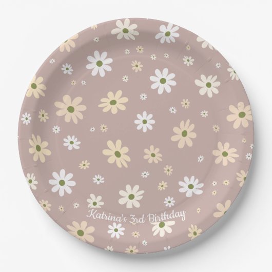 Retro Daisy Bloemen Patroon Gepersonaliseerde Verj Papieren Bordje (Voorkant)