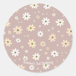 Retro Daisy Bloemen Patroon Gepersonaliseerde Verj Ronde Sticker