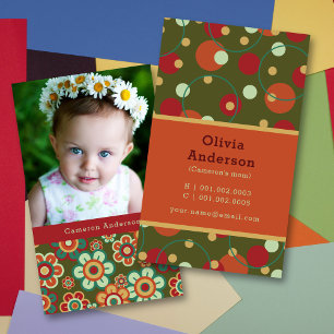 Retro Daisy Blooms en Stippen Patroon Foto mama Contactkaartje