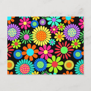 Retro Daisy Blossom Flower Power Pattern Briefkaart