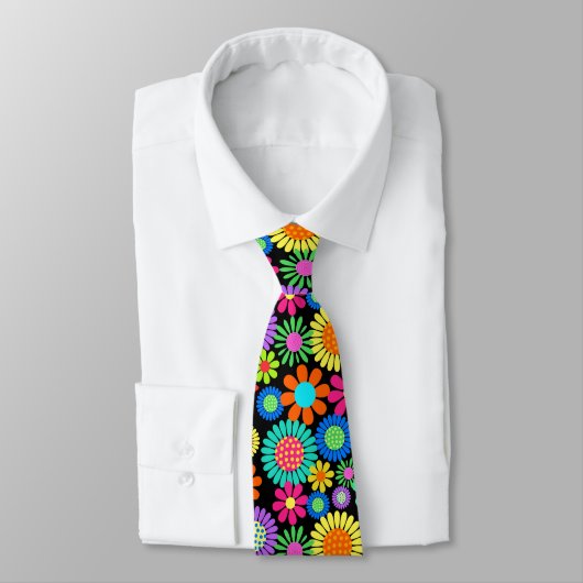 Retro Daisy Blossom Flower Power Pattern Stropdas (Gebonden)